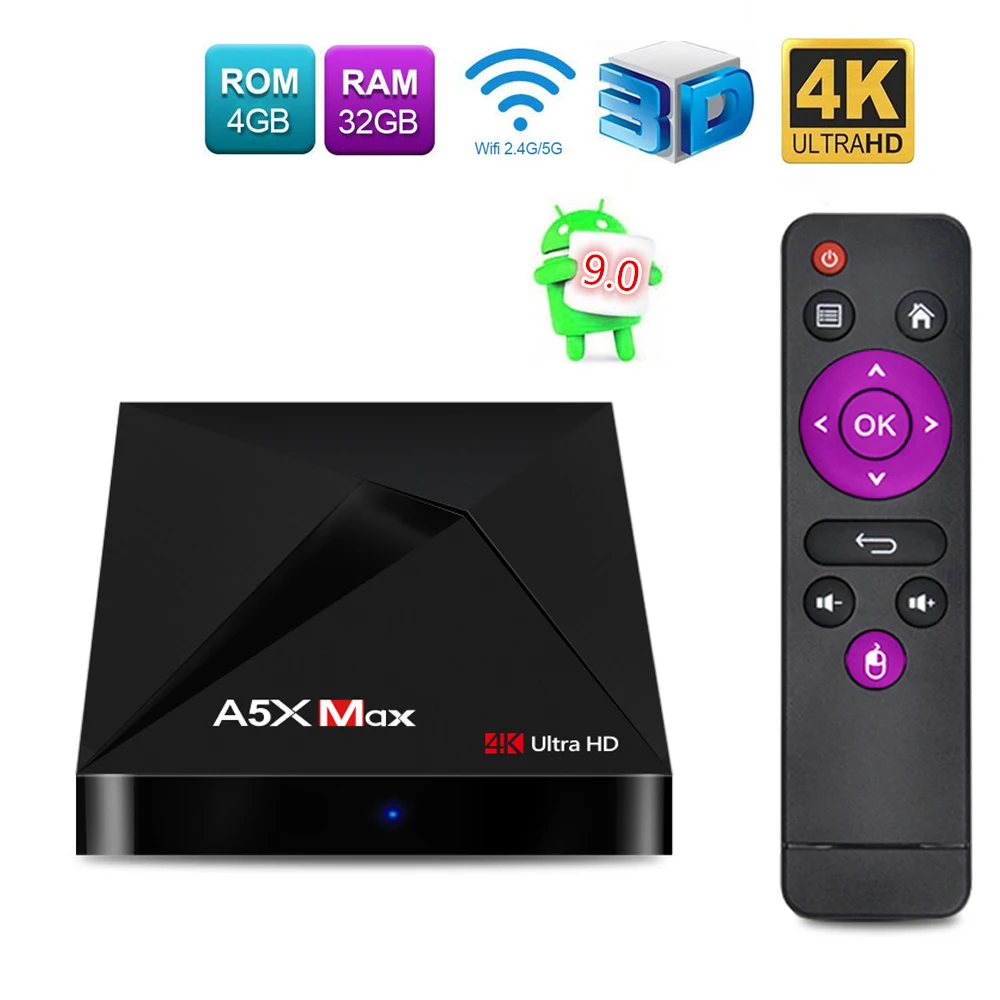 ZK A5X MAX android приставка android 9,0 ТВ приставка 4G 32GB 4K 2,4/5,0G wifi Smart tv Bluetooth 4,1 приставка видео декодер Neflix