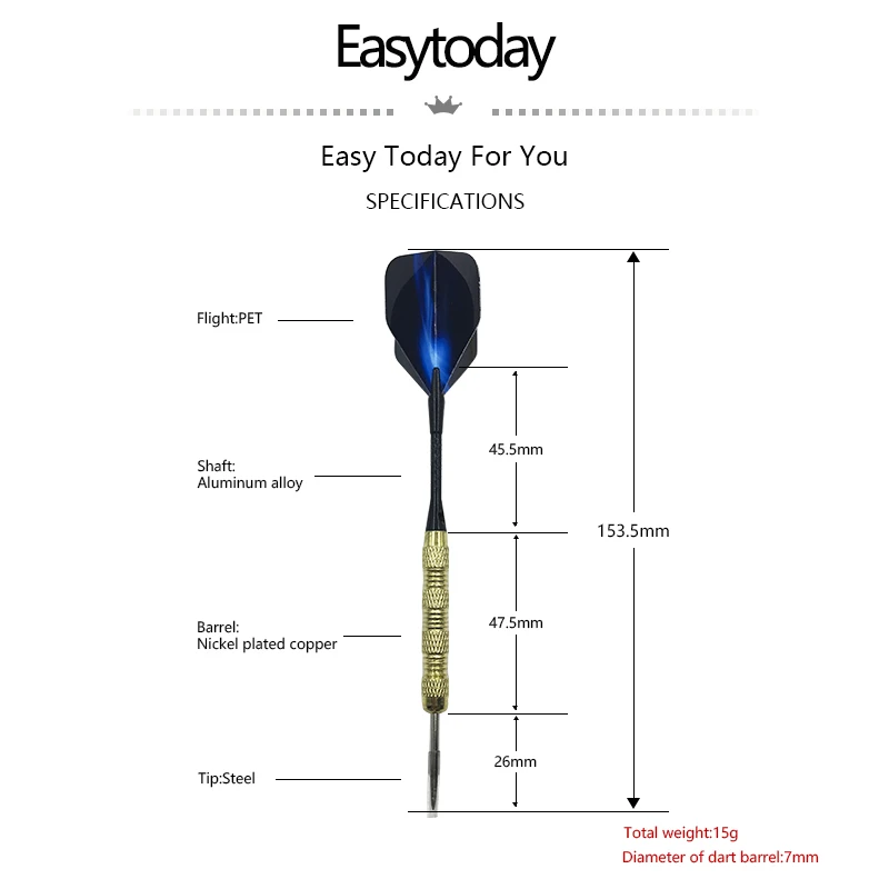 Easytoday 3 шт./компл. стальной наконечник профессиональные дротики Металлическая бочка Черный шаблон вал алюминиевая пластиковая оперение дротиков для игры в дартс метание игры