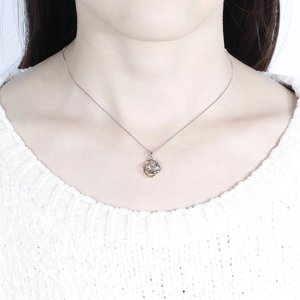DovEggs Романтический 14 K 585 три тона Белый Желтый и розовое золото 0.25ct 4 мм F цвет муассанитовый кулон для женщин подарок