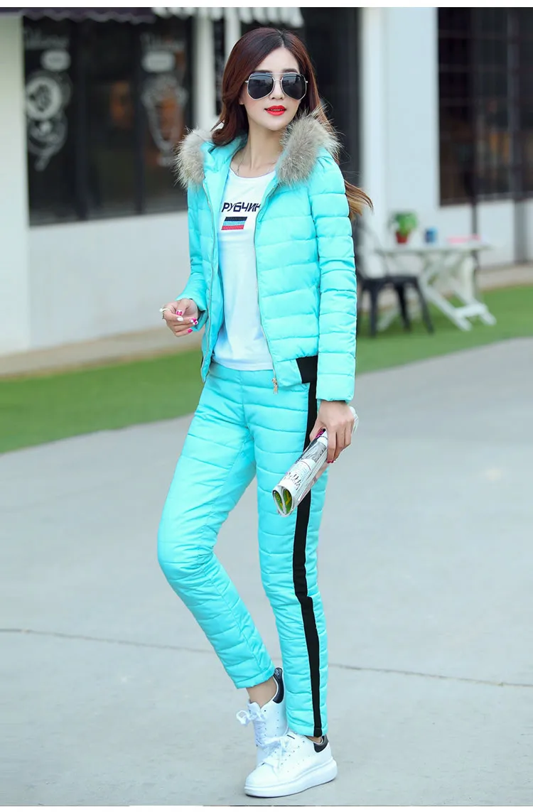 Light blue Женские спортивные костюмы из 2 предметов, кашемировый штаны, костюмы, комплект из 2 предметов, спортивная одежда, комбинированная теплая зимняя осенняя одежда черного цвета - Color: Light blue