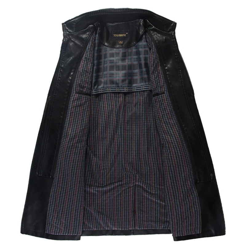 Winter Men pu Leather Long Jackets Business Casual Turn-Collar Thick Outwear and Coats Chaqueta Cuero Hombre | Мужская одежда