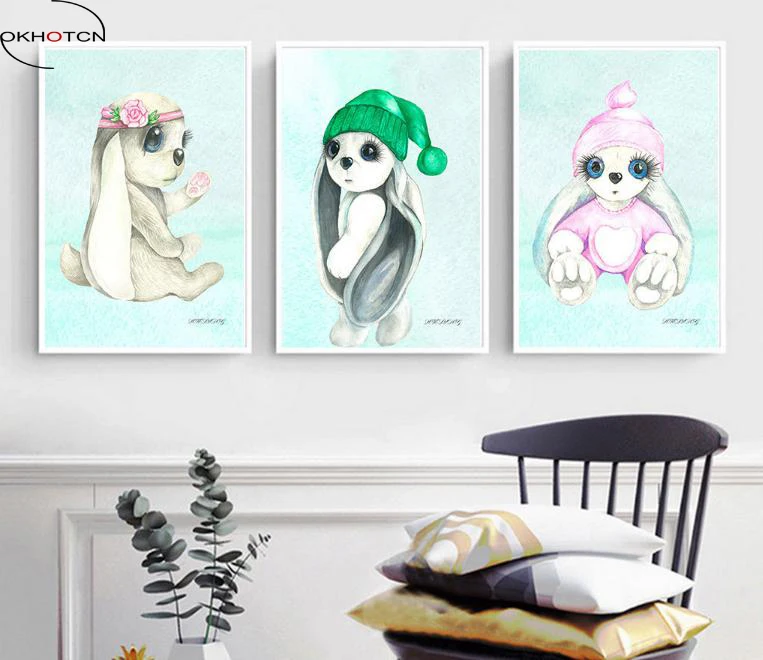 Картина на холсте с милым кроликом для гостиной Настенная картина печать в