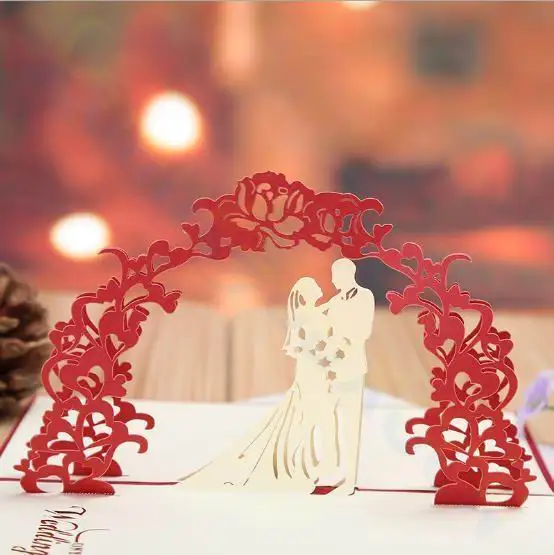 3D Красная роза Арка романтические приглашения на День святого Валентина