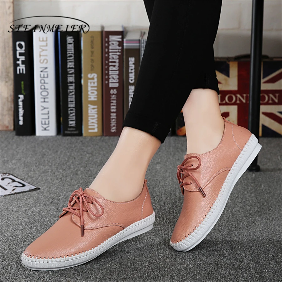 

Genuine cow Leather lady flats shoes handmade vintage oxford shoes for women casual shoes 2020 spring white black pink