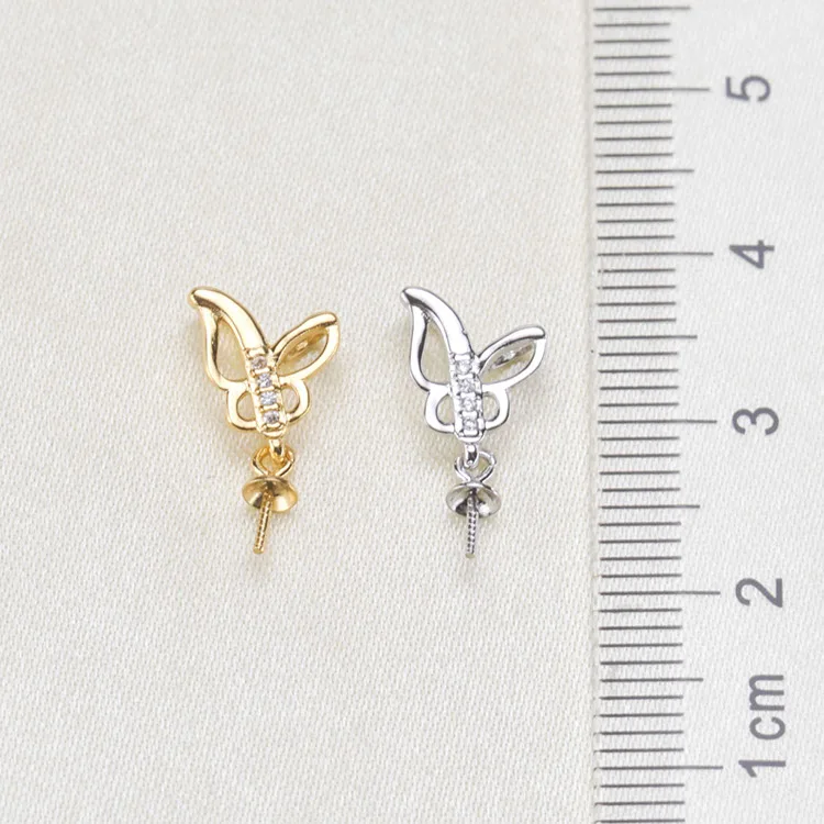 Mini Butterfly Pearl Pendant Holder S925 Sterling Silver Jewelry Findings Silver&ampGold Color 6Pcs/Lot | Украшения и аксессуары