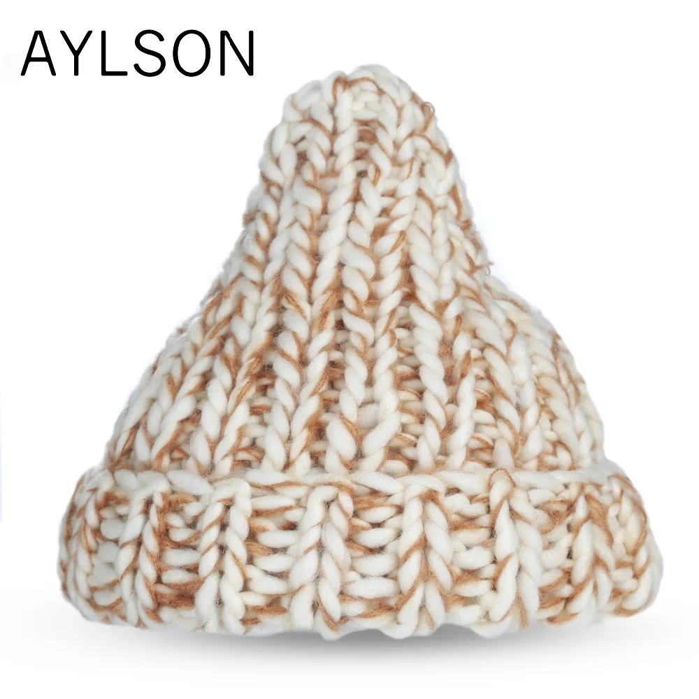 AYLSON женская шапка зимние шапки ручной работы вязаная грубая шерсть однотонная