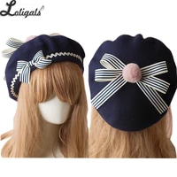 sweet womens lolita sailor beret gothic wool beret hat with lovely bows for winter