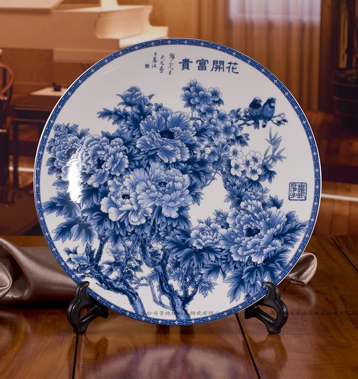 

Hanging plate decoration plate blooping rich blue and white porcelain plates jingdezhen ceramic decoration home crafts