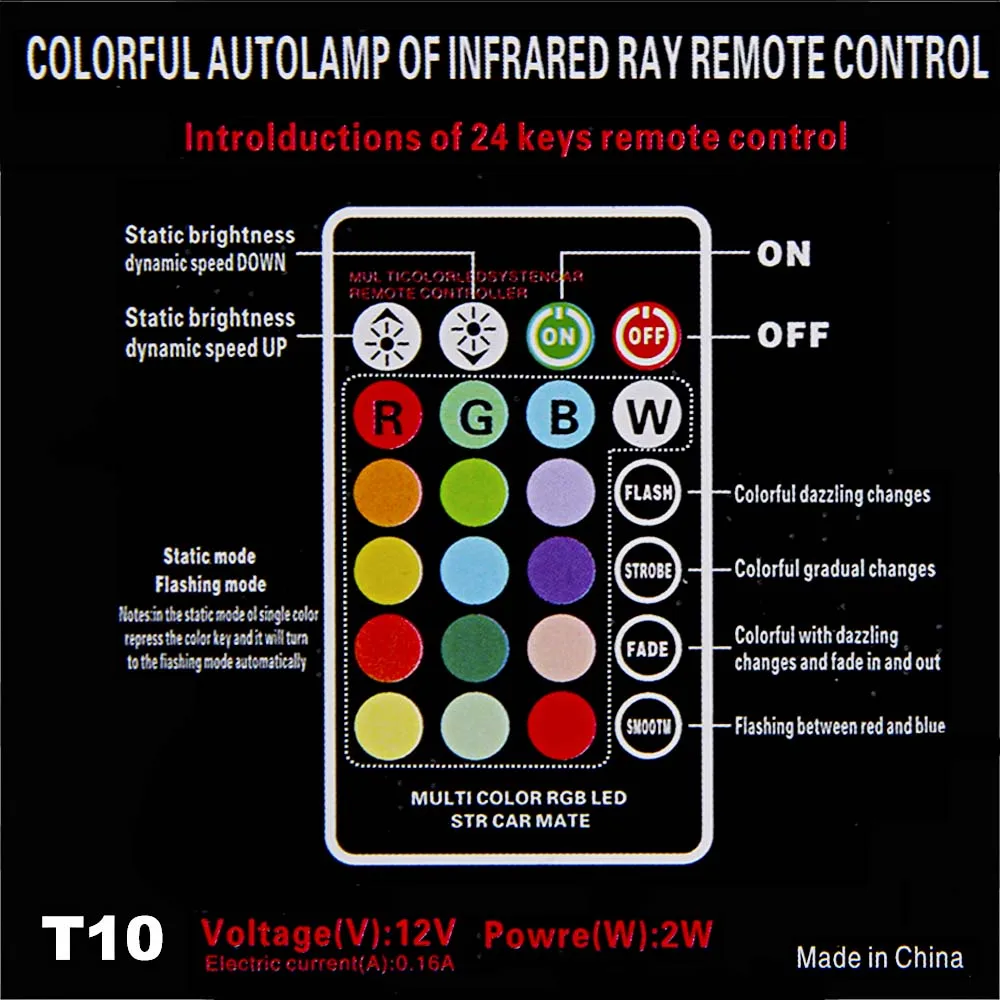 Универсальный T10 Led RGB W5W 194 габаритный фонарь для автомобиля RGB COB разноцветный многомодовый автоматический боковой светильник с пультом дистанционного управления
