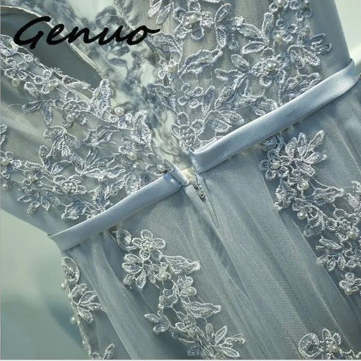 Genuo Новое сексуальное платье с v-образным вырезом Robe De Soiree Высокое качество Серый Тюль с аппликацией платья настоящая фотография vestido de festa