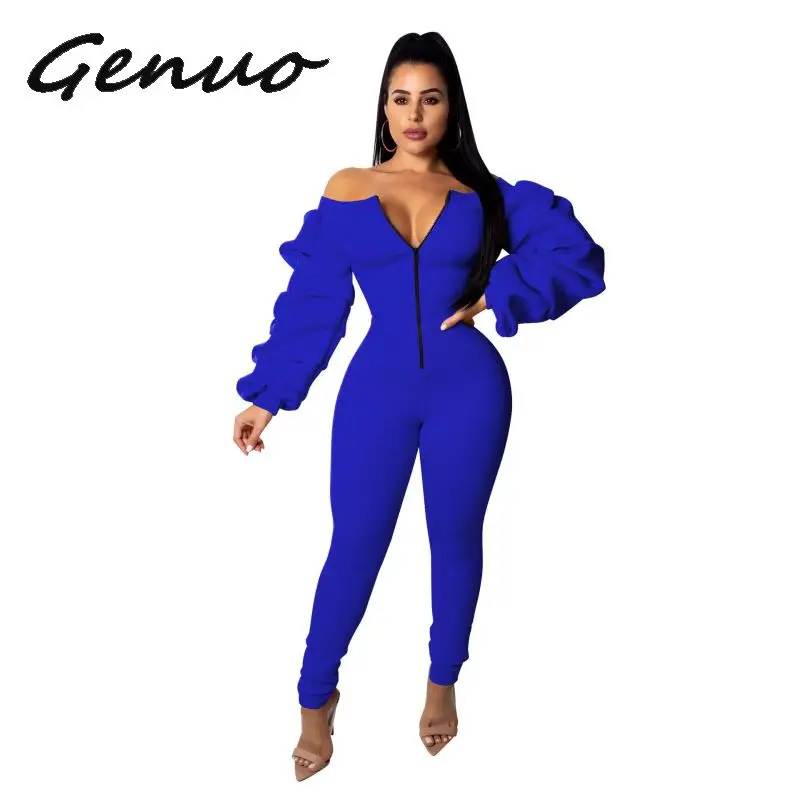 Genuo Autumn 2019 Sexy Design Hot Sale Women Long Jumpsuits Solid Slash Neck Full Sleeve Lady Age Reduction Bodycon Romper |