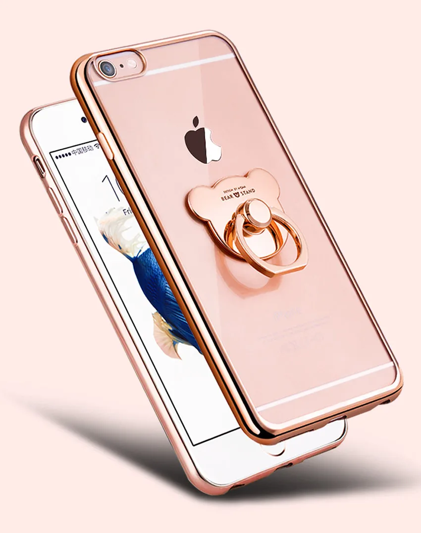 Чехол для iPhone Xs Max 7 8 Plus 3D из мягкого ТПУ с кольцом-держателем в виде медведя