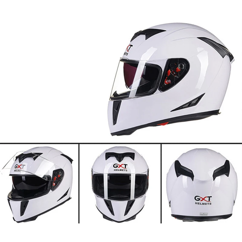 White GXT 358 Полнолицевые Шлемы зимние теплые двойные Козырьки мотоциклетный шлем - Цвет: White