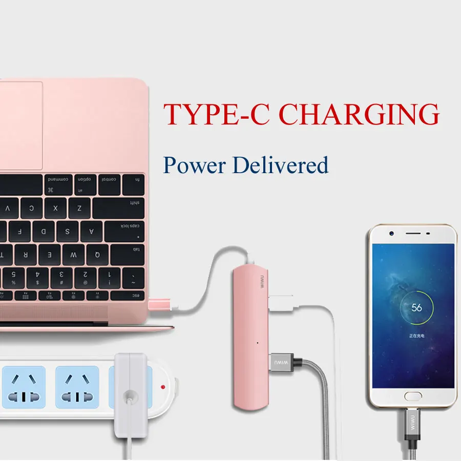 WIWU USB 3 0 Hub для Macbook Pro Type C 5 в 1 адаптер с несколькими портами порт зарядки MacBook 12