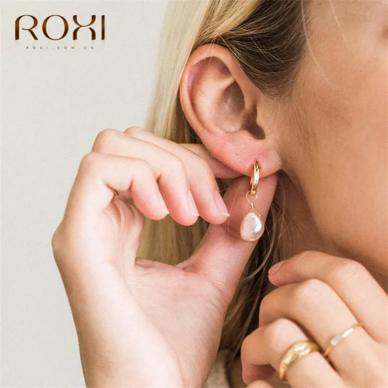 ROXI серьги из натурального пресноводного жемчуга, винтажные жемчужные серьги-гвоздики в стиле барокко для женщин и девочек, подарок, корейские серьги с геометрическими кругами