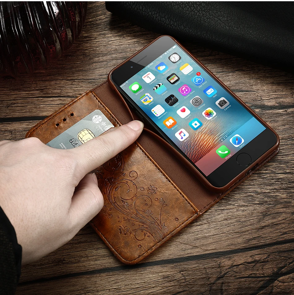 Кожаный флип-чехол FLOVEME в стиле ретро для iPhone X, XR, XS, MAX, чехол для телефона с отделением для карт, для iPhone 8, 7, 6, 6s Plus, 5S, 5, SE, задняя крышка, держатель
