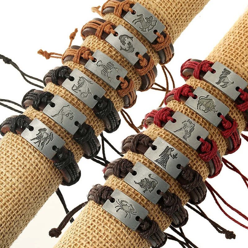 Браслет из конопляной кожи мужские созвездия Женская нить ручной работы 12 знаков