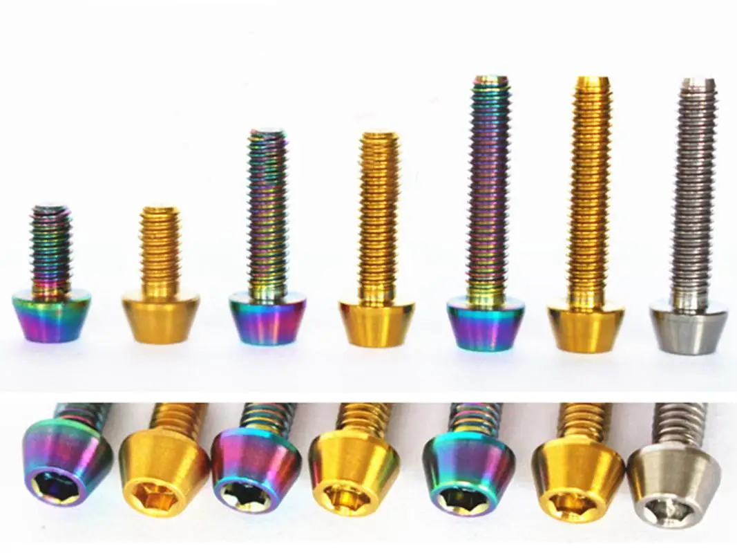 

LOT4 M4 Pitch 0.7 Thread Length 8mm/15mm/20mm Titanium GR5 Titanium Cone head Bolts For Bike Rear Derailleur