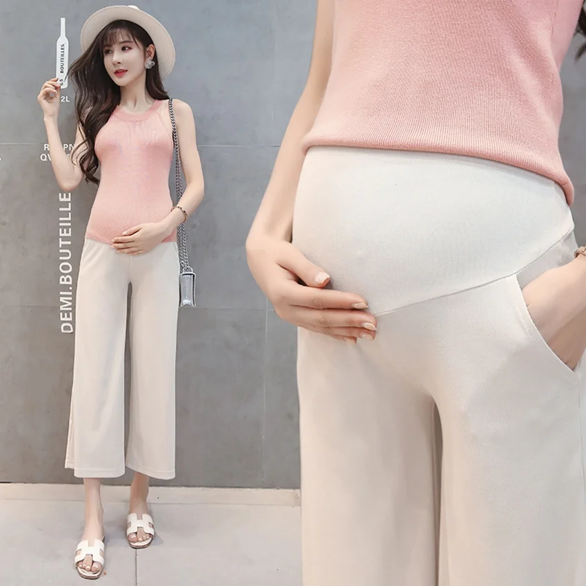 Pregnant women wide leg pants spring and autumn new summer thin section leggings nine points outside wearing stomach | Мать и ребенок