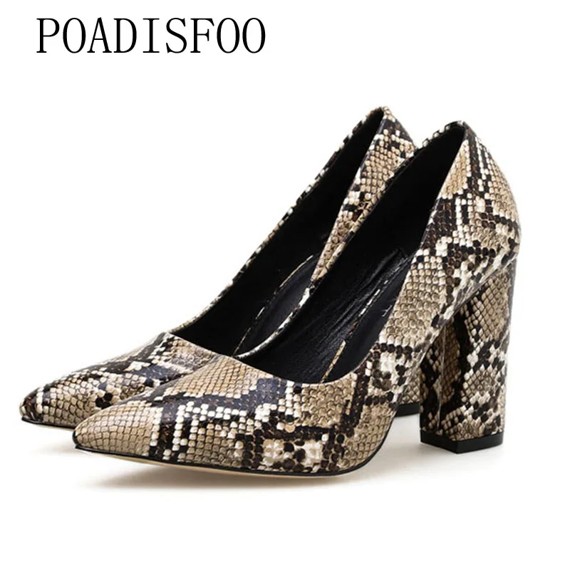 COWCOM 2019 весенние женские туфли со змеиным принтом на высоком каблуке сексуальные