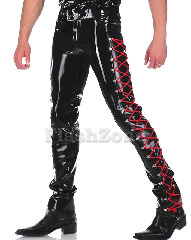 Бесплатная Доставка! Мужские латексные кружевные брюки (без пояса) | Мужская