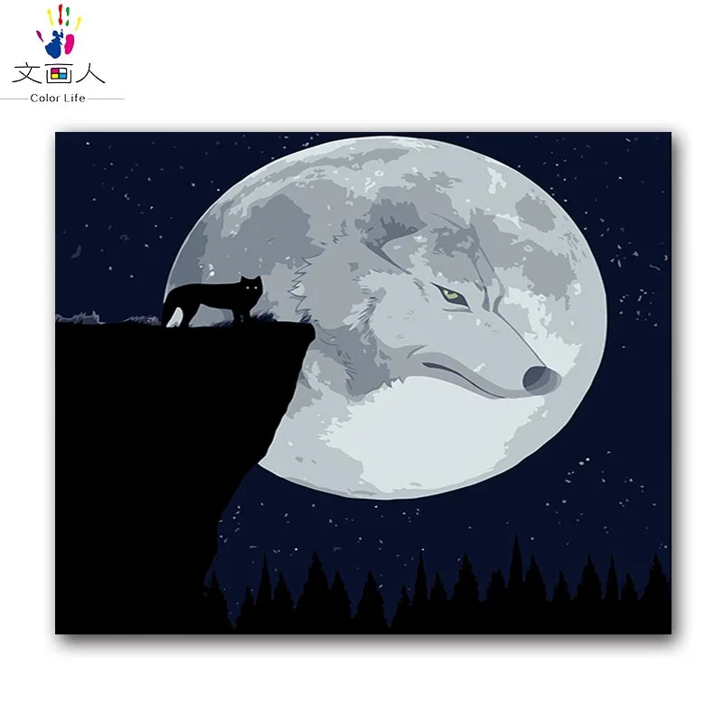 Лес абстрактный животных волка акриловой живописи по номерам раскраска картины