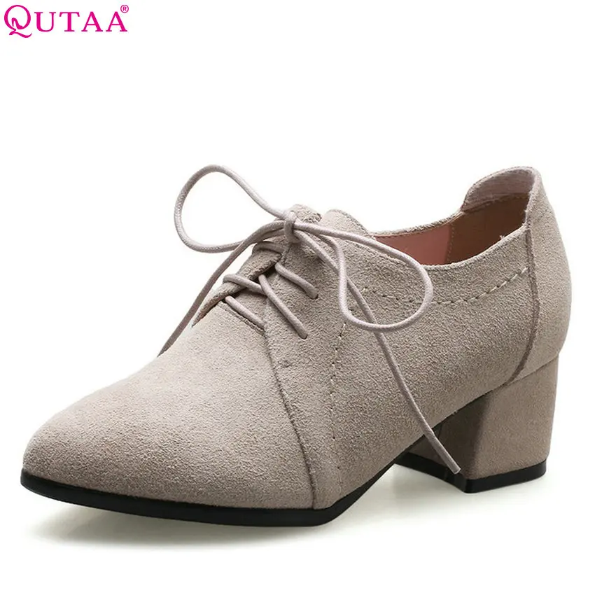 Женские туфли лодочки QUTAA на шнурках из коровьей кожи платформе высоком