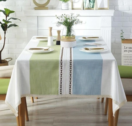 blue green with lace Novzo плотная окрашенная в пряже льняная ткань Водонепроницаемая столовая скатерть клетчатая серая кисточка скатерть для кофейного столика Рождественское украшение - Цвет: blue green with lace