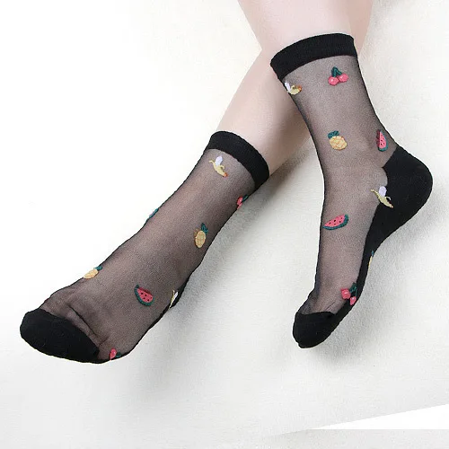 

Sexy Lace Mesh silk fruit fishnet Socks Fiber Transparent Stretch Elasticity Ankle Net Yarn Thin Women Socks 2pair=4pcs tmd05