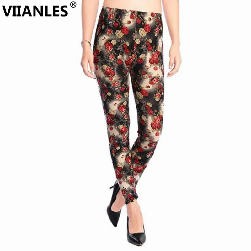

VIIANLES Women Leggings Clothing Fitness Legging push up Pants Sexy Flower printing Leggings Casual Elastic high waist Trousers