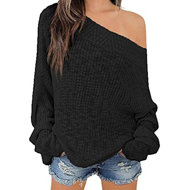 

OMCHION Knit Jumper 2018 Autumn Winter Slash Neck Off Shoulder Sexy Sweater Women Casual Loose Lazy Plus Size Pullovers LMM61