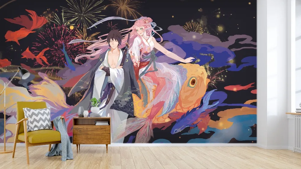 

[Self-Adhesive] 3D Painting Koi Pond Male And Female 2 Japan Anime Wall Paper mural Wall Print Decal Wall Murals