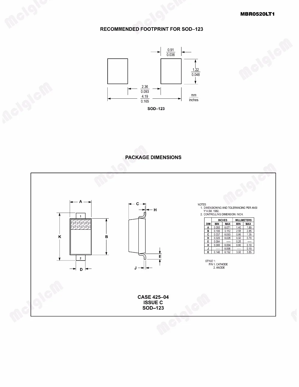 MCIGICM 100 шт. MBR0520LT1G диод шоттки SOD 123 MBR0520 20 в 500 ма SOD123|diode schottky|schottky diode |