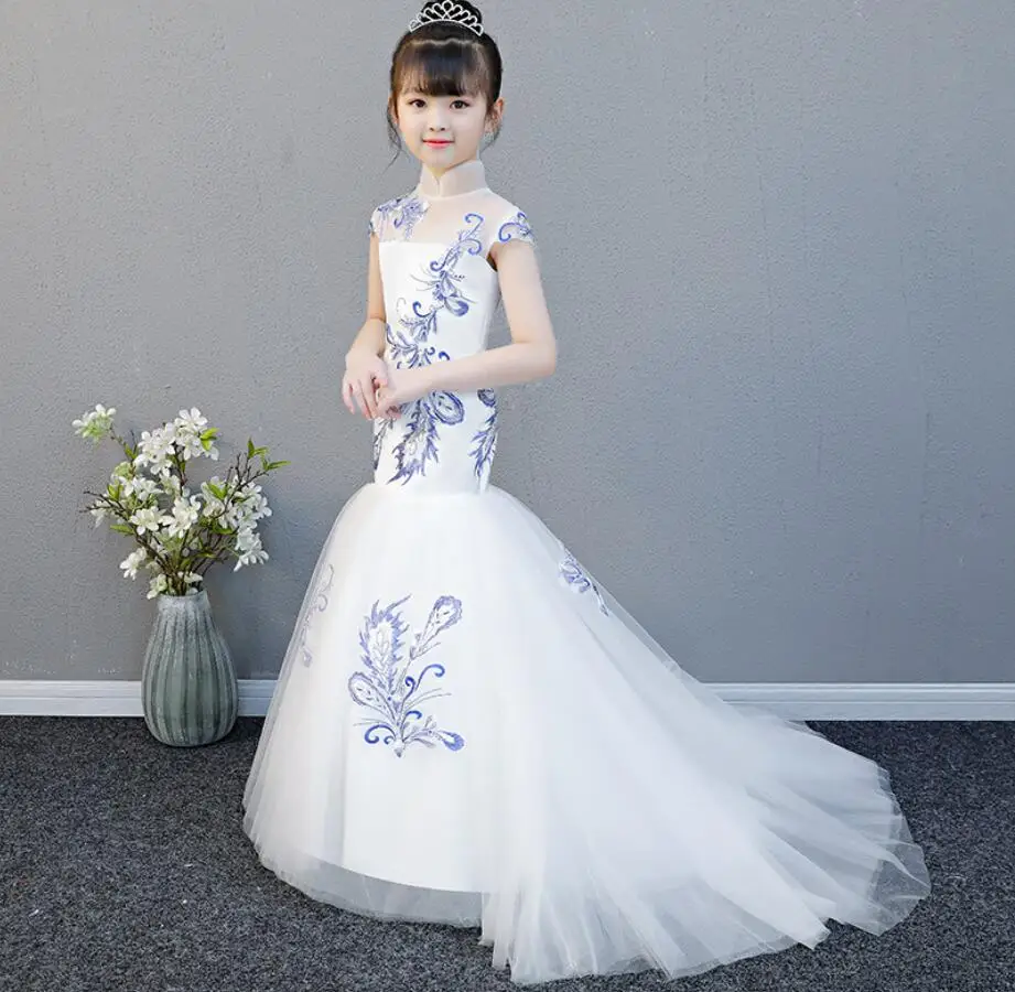 Платье для девочек фатиновые платья вечерние кружевные с высоким воротником