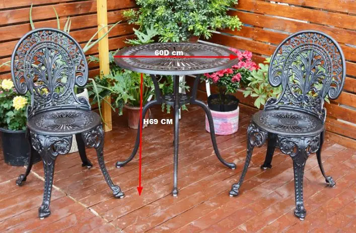 black2chair1table60D Литой алюминиевый открытый стол и стулья балкон Маленький журнальный столик сочетание садовый стул из трех частей Открытый комплект стул и стол - Цвет: black2chair1table60D