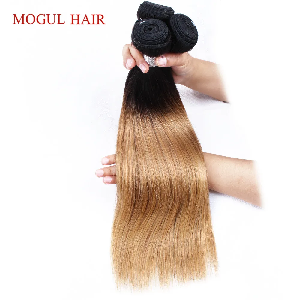 MOGUL HAIR T 1B 27 Омбре медовый блонд волосы на Трессах 3/4 пучков индийские прямые волосы не Реми человеческие волосы для наращивания 10-24 дюймов