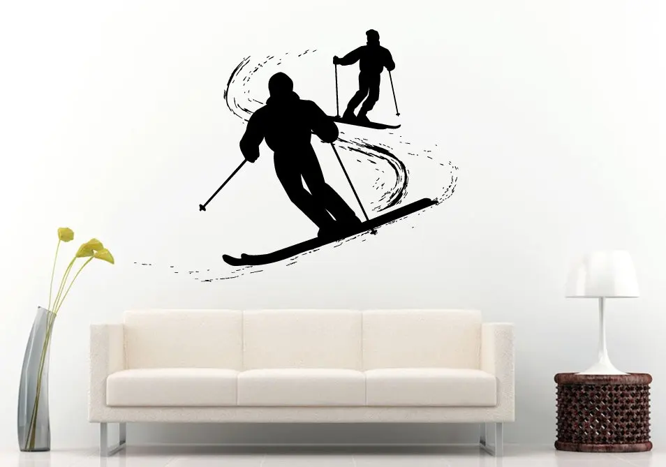 Лыжные Лыжный Спорт Зимние наклейки на стену росписи два Для мужчин трюк