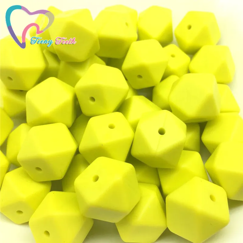 Teeny зубы 10 шт. 57 цветов Силиконовые шестигранные шарики, 17 мм Прорезыватели для зубов DIY силиконовые шестигранные свободные бусины для Прорезыватели для зубов - Цвет: Lemon Yellow