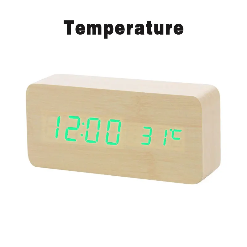 LED Wooden Alarm Clock Watch Table Voice Control Digital Wood Despertador Electronic Desktop USB/AAA Powered Clocks Table Decor - Цвет: 15