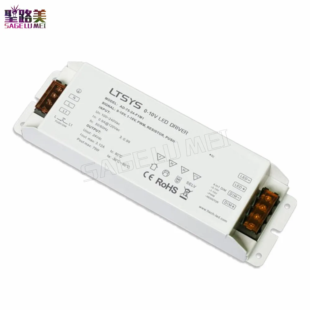 LTECH CV светодиодный драйвер AD 75 24 F1M1 AC100V 240 В вход DC 3A Вт Выход PUSH DIM 0/1 10
