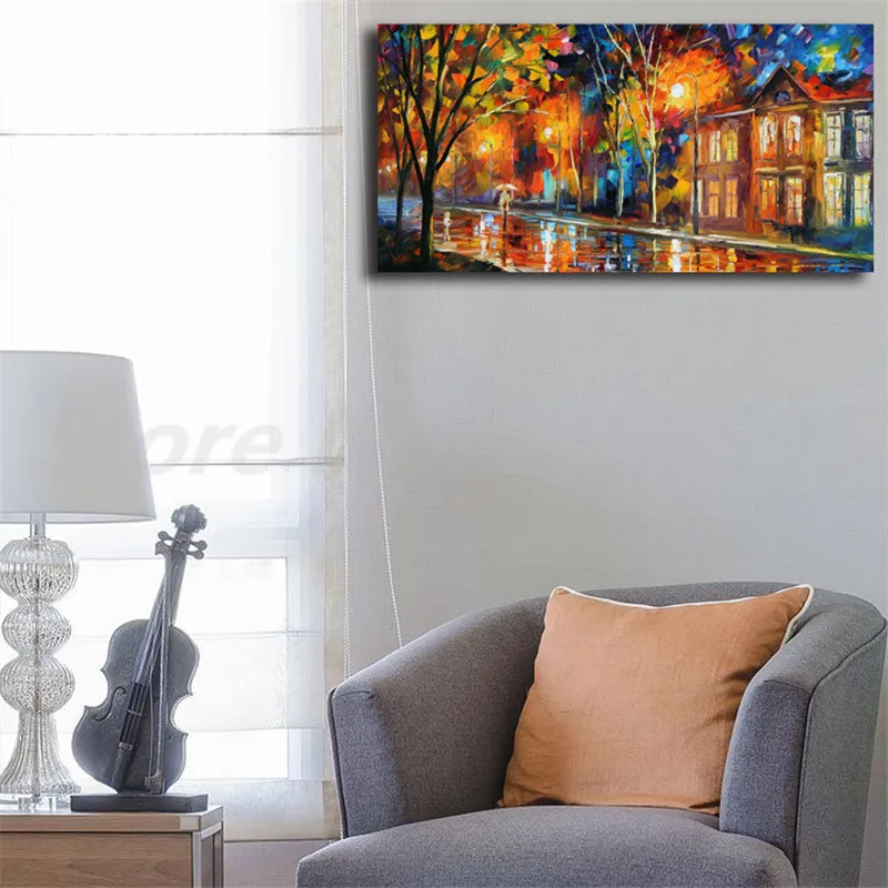 Rainy Night Street Wall Art Canvas Poster And Print Oil Painting Decorative Picture Landscape For Living Room Home Decor | Дом и сад