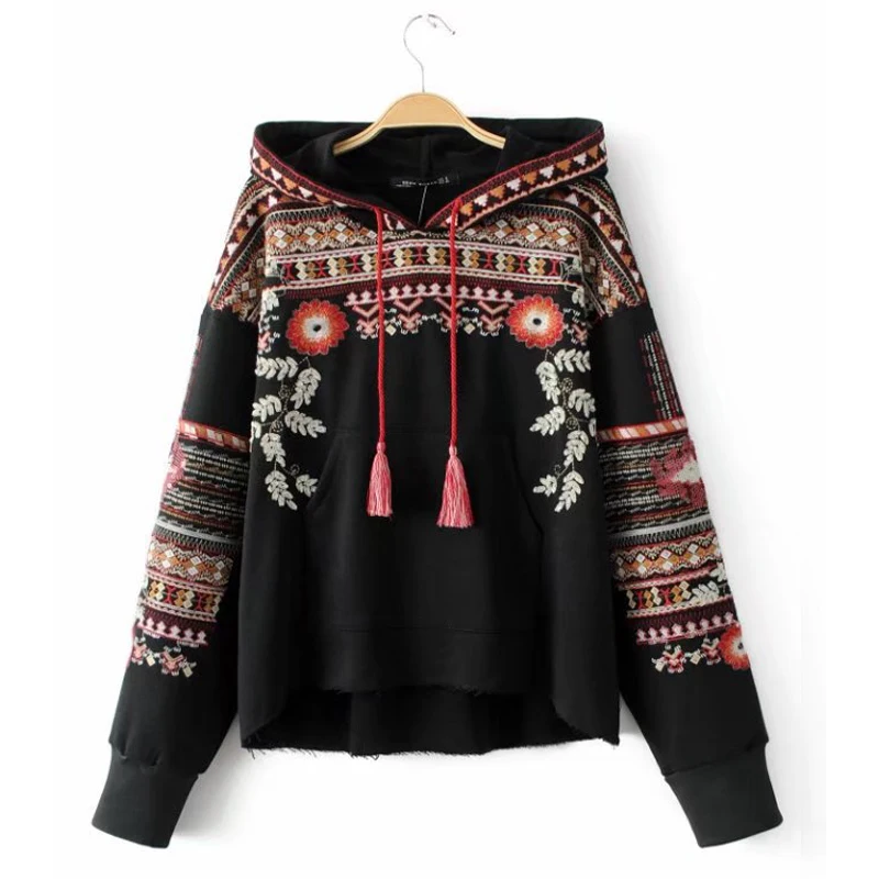 Черные женские толстовки с капюшоном 2020 шикарные вязаные пуловеры бахромой