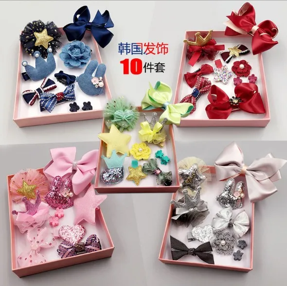 10 в одном Корея Babyshower Box ленты для волос Бобби Pin Babygirl Дети Свадьба День рождения
