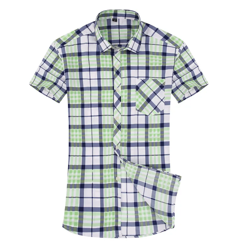 2017 летние мужские рубашки с коротким рукавом разноцветная клетчатая рубашка