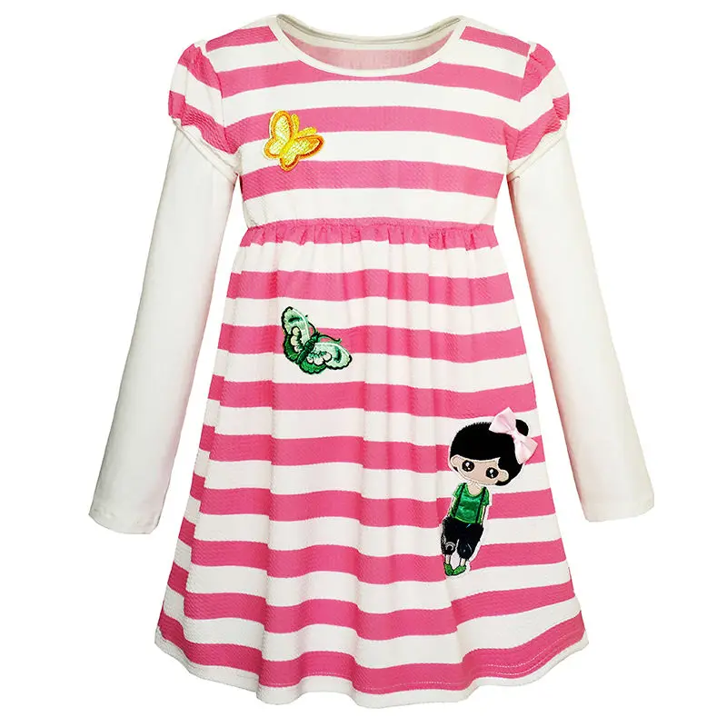 Girls Dress Cute Butterfly Striped 2-in-1 Top 2020 Summer Princess Wedding Party Dresses Clothes Size 2-8 Carnival | Детская одежда и