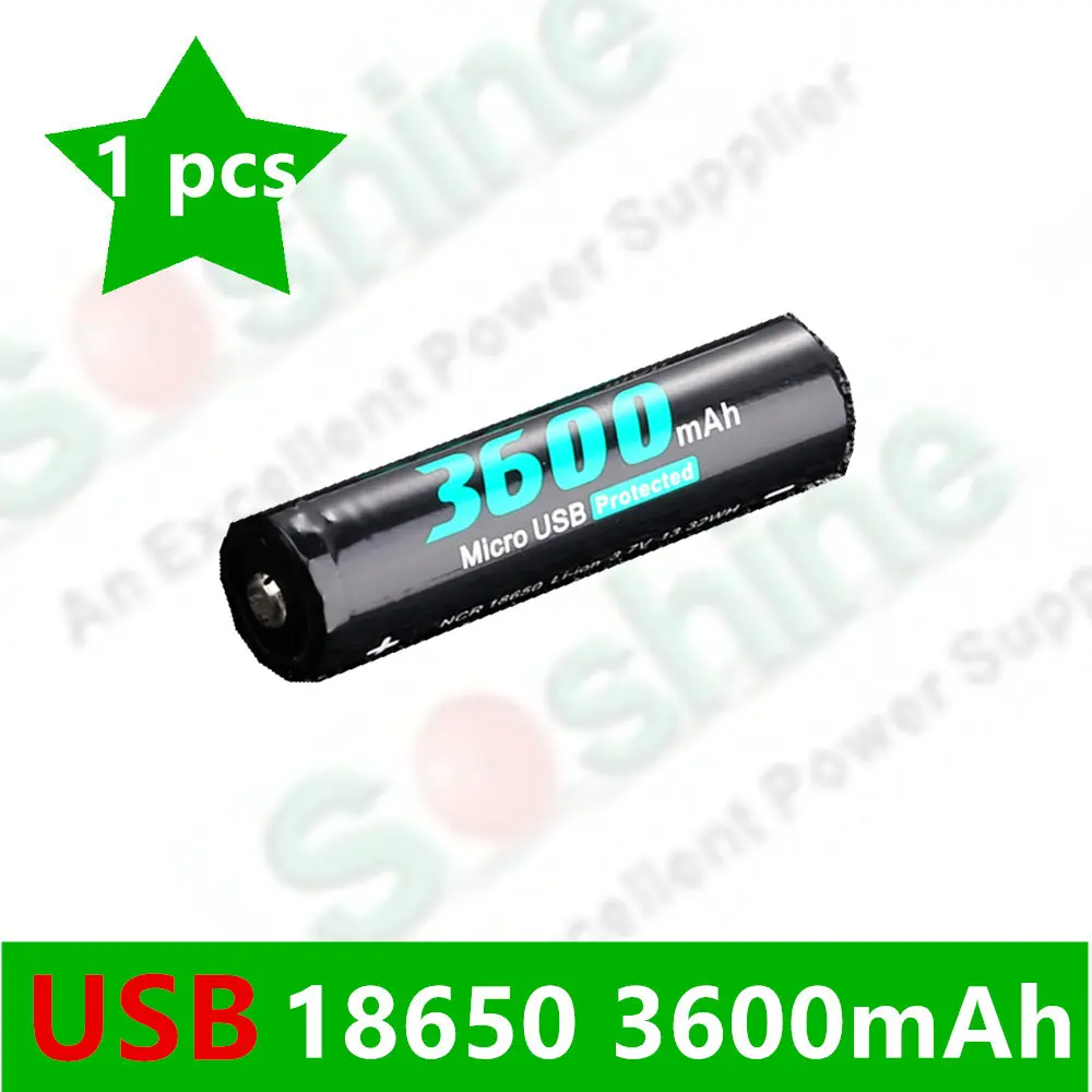 Оригинальный перезаряжаемый аккумулятор SOSHINE 18650 USB 3 7 в 3600 мАч со встроенным