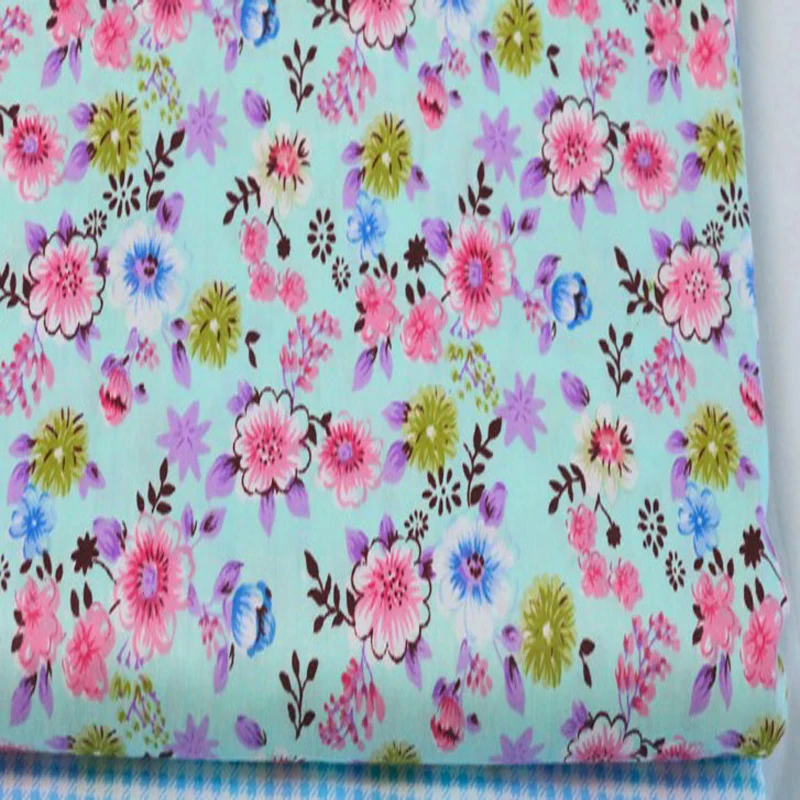 Красивые белые и синие цветные цветы хлопковая ткань саржевая для лоскутного