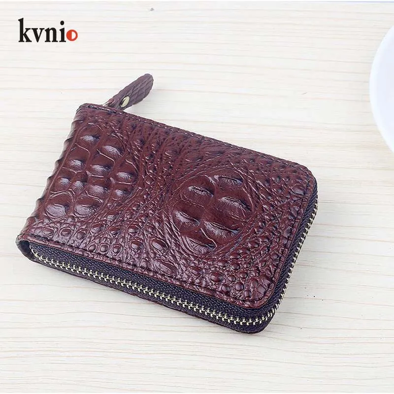 KVNIO Тонкий Крокодил pattern держатель для карт кошелек Мода Мини Короткие 11 Слот для карт мужской бумажник нескольких карт посылка для Для мужчин+ Для женщин - Цвет: Коричневый