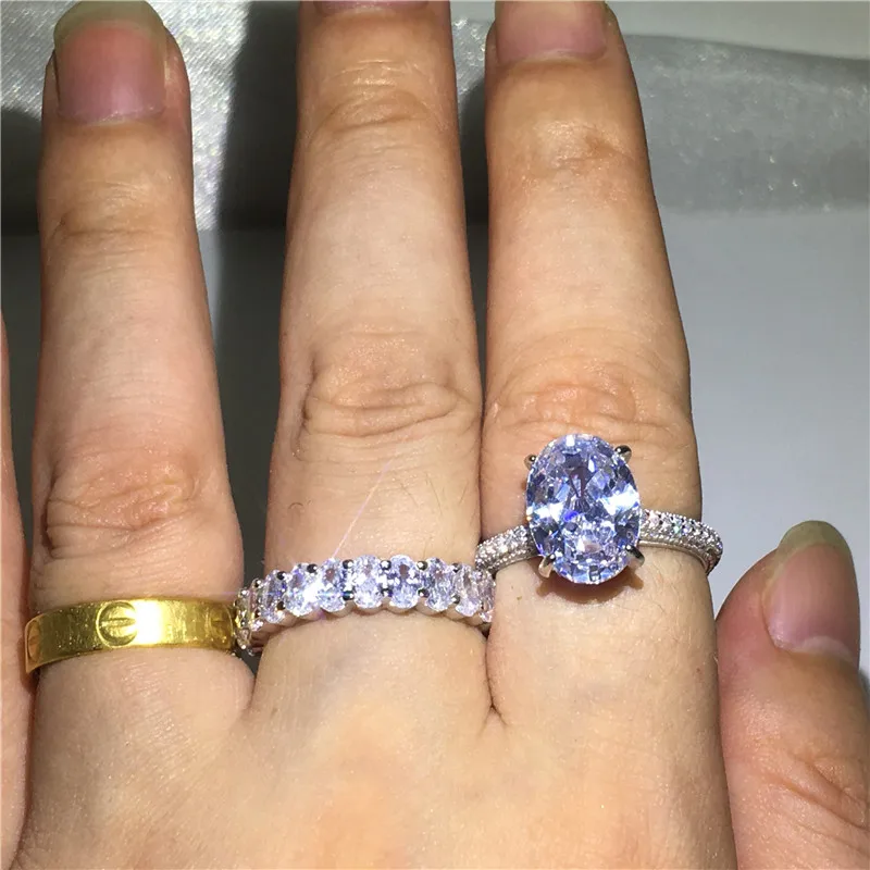 Luxury ring Bridal sets 100% Soild 925 Sterling silver Oval AAAA cz Engagement Wedding Band Rings for women Jewelry | Украшения и