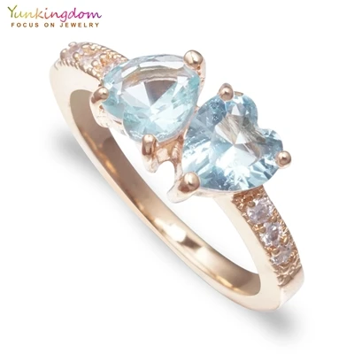 light blue Блестящие 2 шт сердце кубический цирконий золотое заполненное обручальное кольцо любовь модные ювелирные изделия кольца для женщин - Цвет основного камня: light blue
